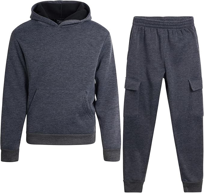 Boys' Fleece Jogger Set - 2 Piece Basic Solid Pullover Hoodie and Cargo Pocket Sweatpants (Size: 16/18)