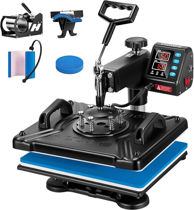 VIVOHOME Upgraded 8 in 1 Combo Multifunctional Swing Away Clamshell Printing Sublimation Heat Press Transfer Machine for T-Shirt Hat Cap Mug Plate 15 x 12 Inch Blue