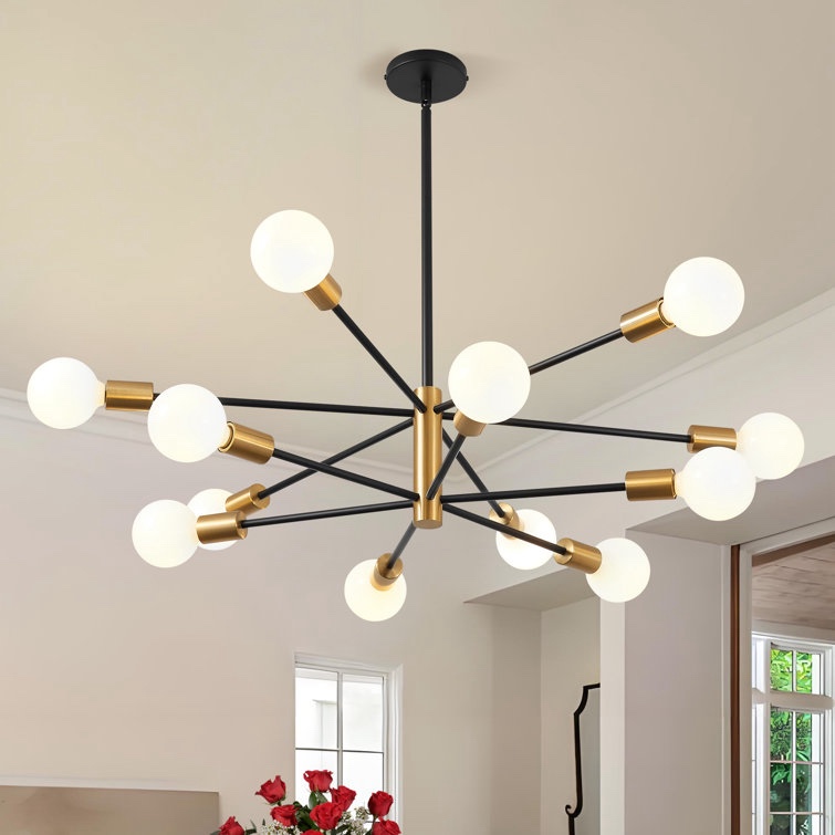 Modern Sputnik Chandelier, George Oliver 12-light Black And Gold Chandelier,mid Century Pendant Light