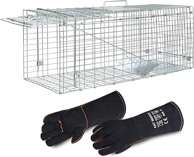 Live Animal Cage Trap 32"x11.5"x13" Steel Humane Release Rodent Cage for Rabbits, Stray Cat, Squirrel, Raccoon, Mole, Gopher, Chicken, Opossum, Skunk, Chipmunks, Groundhog