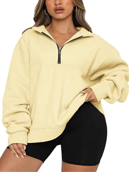 Chulianyouhuo Womens Plus Size Half Zip Pullover Long Sleeve Oversized Sweatshirt Drop Shoulder Hoodie Teen Girls Y2K Clothes Apricot