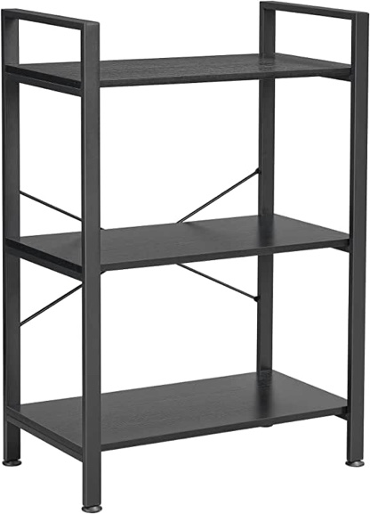 BEWISHOME 3 Tier Bookshelf Open Organizer, Black Small Bookshelf for Small Spaces, Industrial 3 Shelf Bookcase with Metal Frame for Bedroom Living Room and Home Office JCJ42B