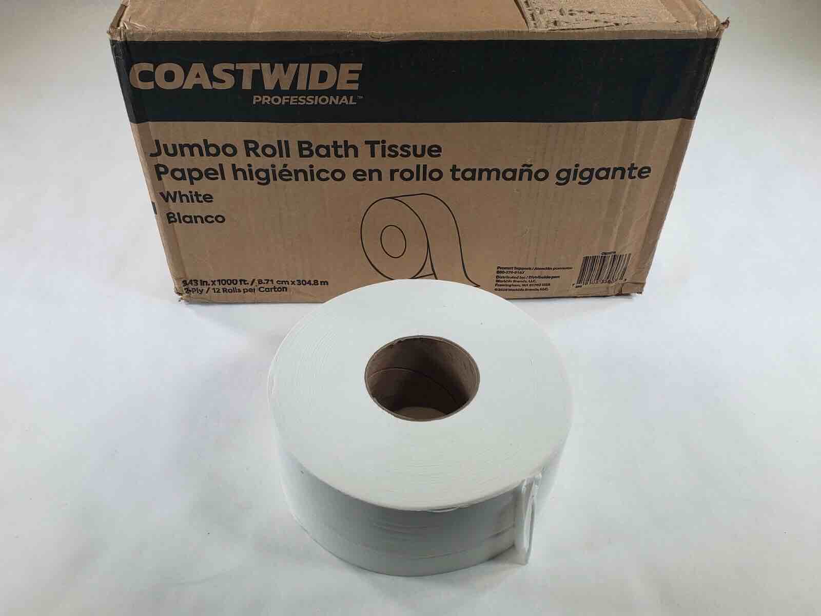 Pack Of 12 Rolls Coastwide Professional CW26215 White 2-Ply Jumbo Toilet Paper