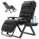 Elevens Oversized Zero Gravity Chair, 30in Reclining Patio Lounge Chair with Removable Cushion & Tray, Patio Lounge Chair with Adjustable Headrest, Support 500 lbs, Gray