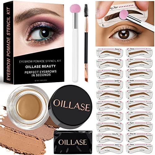 Eyebrow Stamp Stencil Kit - Eye Brow Stamping Kit, Brow Stencil and Stamp Kit, Eyebrow Stamp Trio Kit for Women, 20 Reusable Brow Stencils, Waterproof Long-Lasting Perfect Bushy Eyebrows