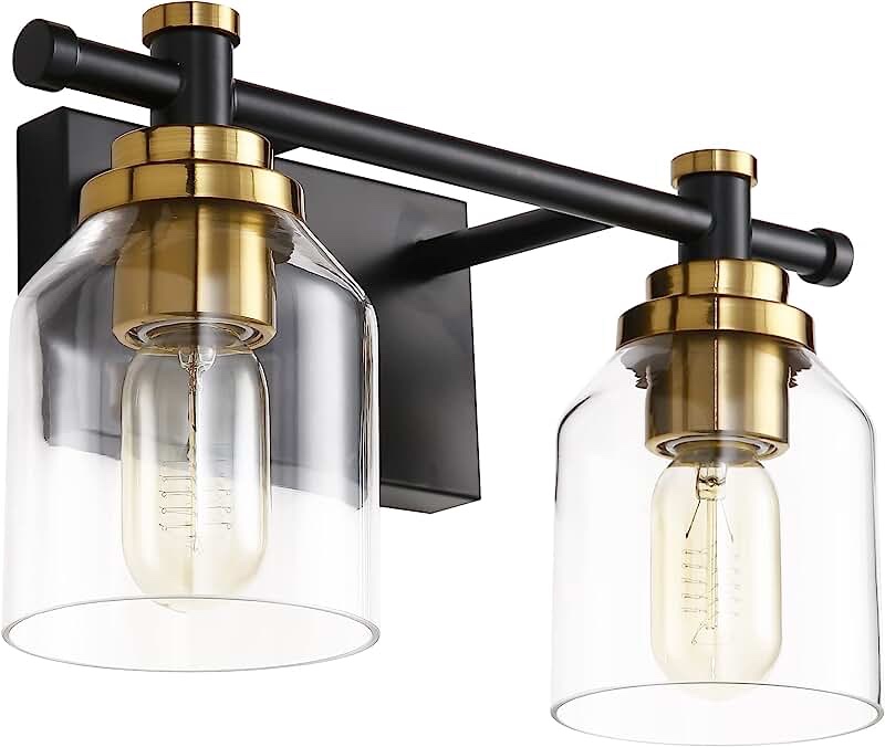 SOLFART Vintage 2 Lights Wall Mount Lighting Sconce Bathroom Vanity Light Black Metal with Clear Glass Bronze Fixtures