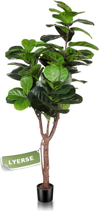 Artificial Fiddle Leaf Fig Tree - 5ft Fake Ficus Lyrata Plant with 78 Decorative Fiddle Leaves in Plastic Pot Artificial Tree for Indoor Outdoor House Home Office Perfect Housewarming Gift