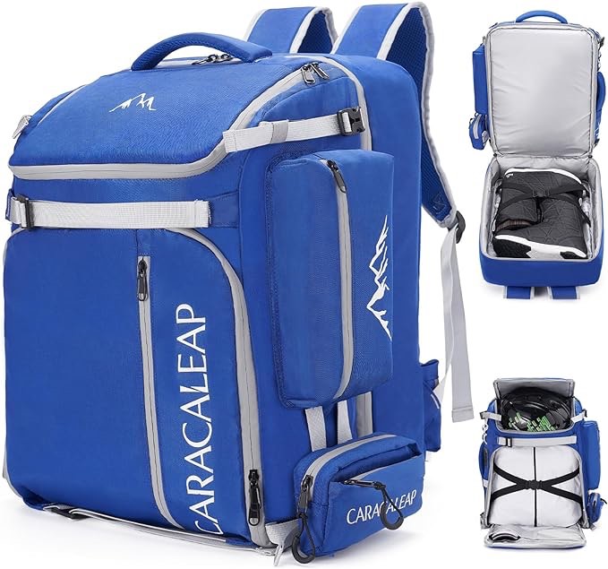 Ski Boots Bag Backpack 61L, Fully Padded Ski Snowboard Gear Bag Travel Backpack for Ski Helmet Goggles Gloves Snowboard, Ski Backpack Water-Resistant Snow Skiing Boots Helmet Travel Bag Durable