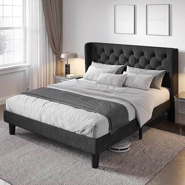 full tufted upholstered panel bed black color