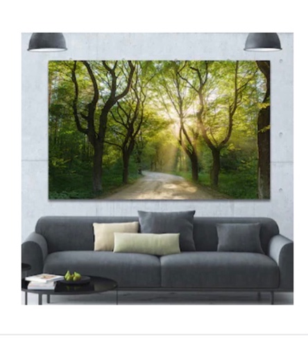 DESIGNART EVENING IN GREEN FOREST LANDSCAPE CANVAS ART PRINT (60” X 40” INCHES)