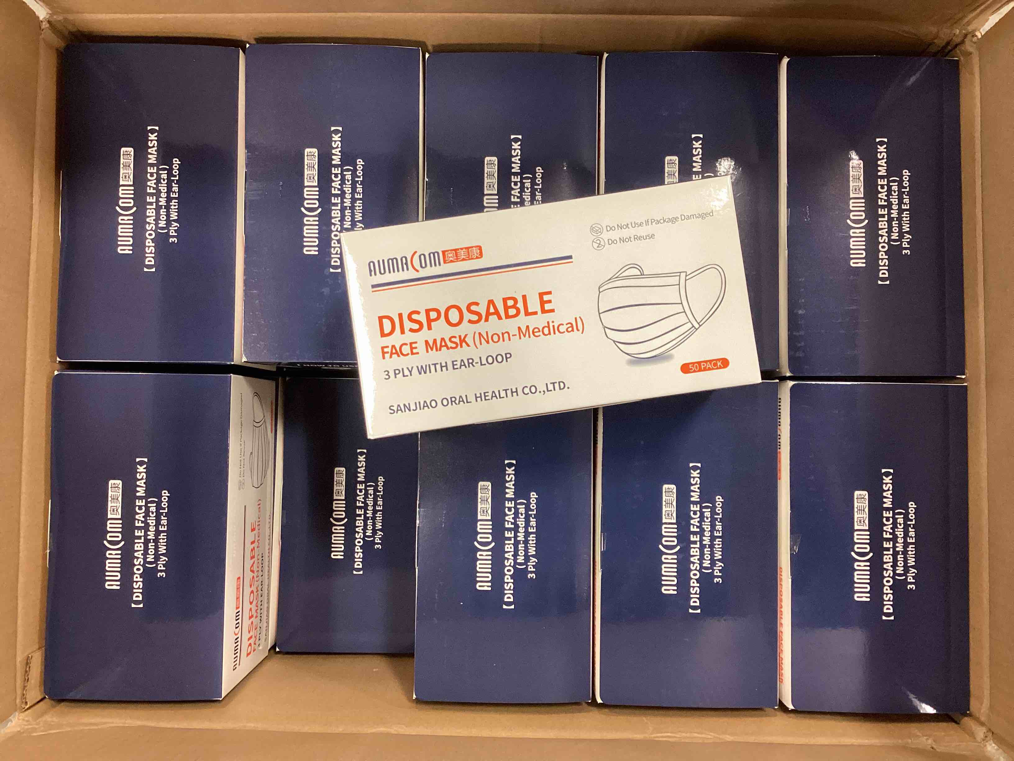 Case Of 2000 Disposable Non-Medical Face Mask Adult 3 Ply With Ear Loop 