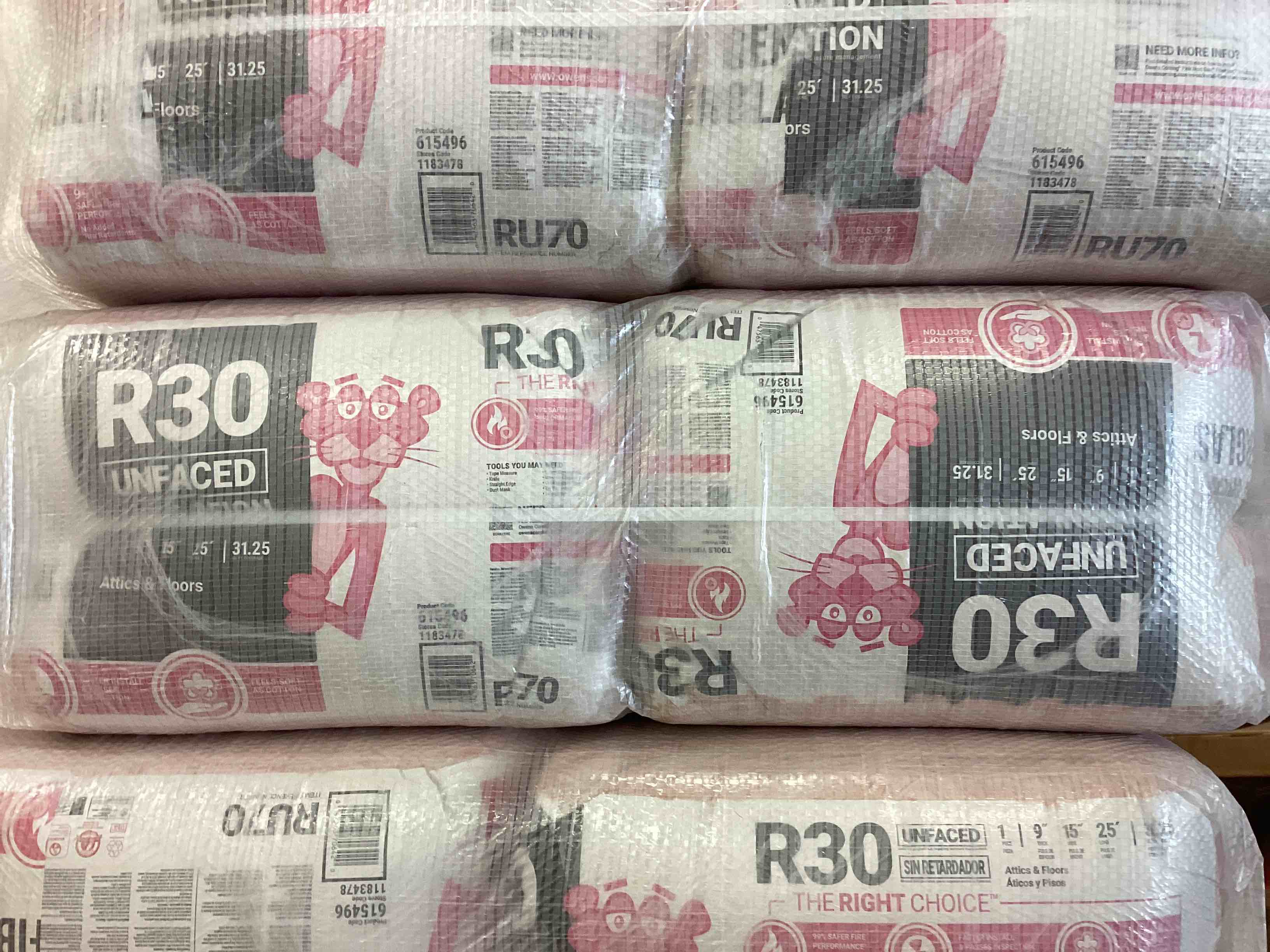 6 rolls r30 15” unfaced insulation your bid per roll