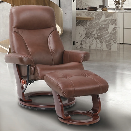 STARLINE Starline Scandinavian / European-Styled Recliner And Ottoman, Kona Brown