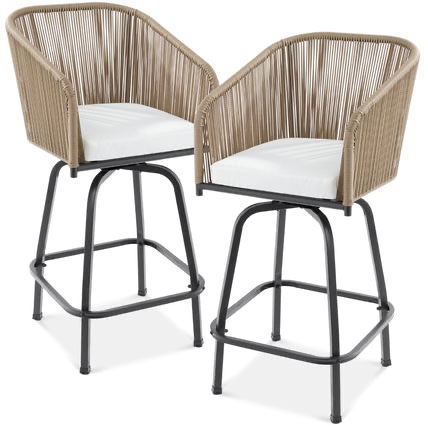 Woven Wicker Swivel Barstools w/ 360 Rotation, Steel Frame