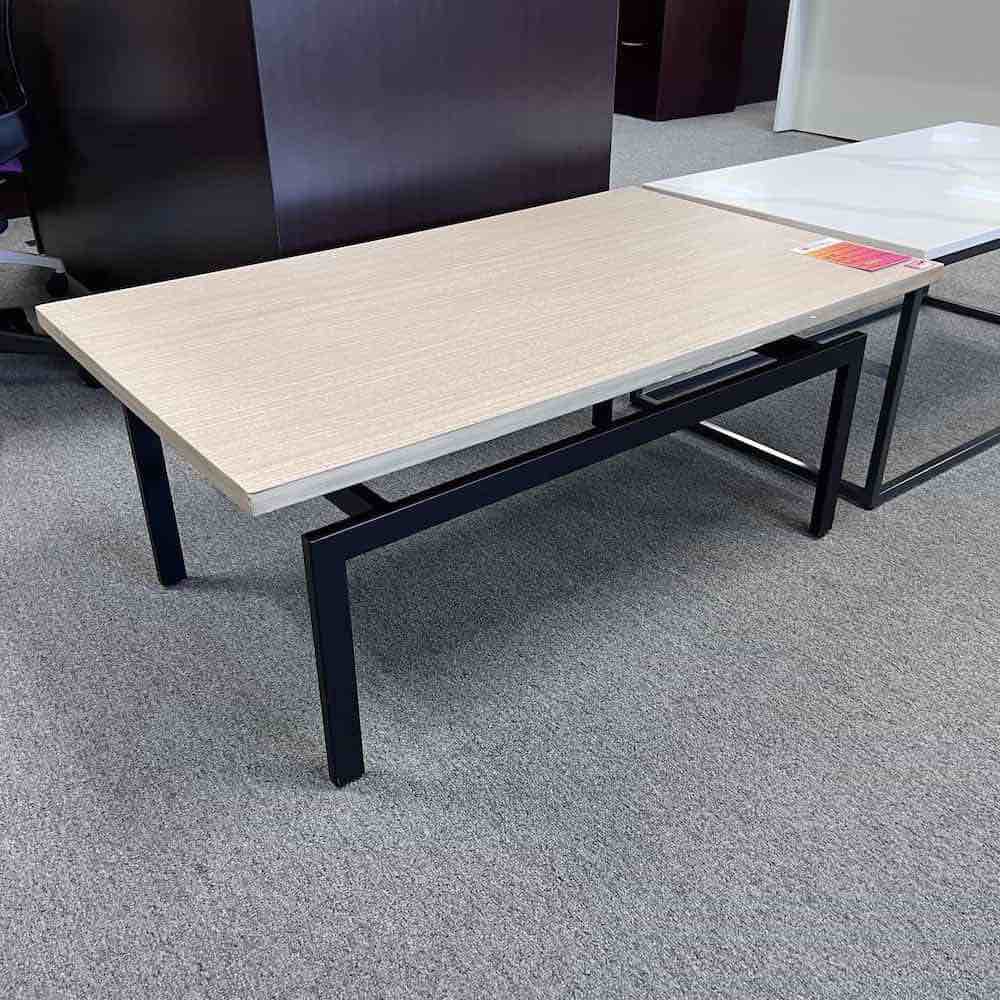 Weathered Walnut and Black Modern Rectangle Coffee Table