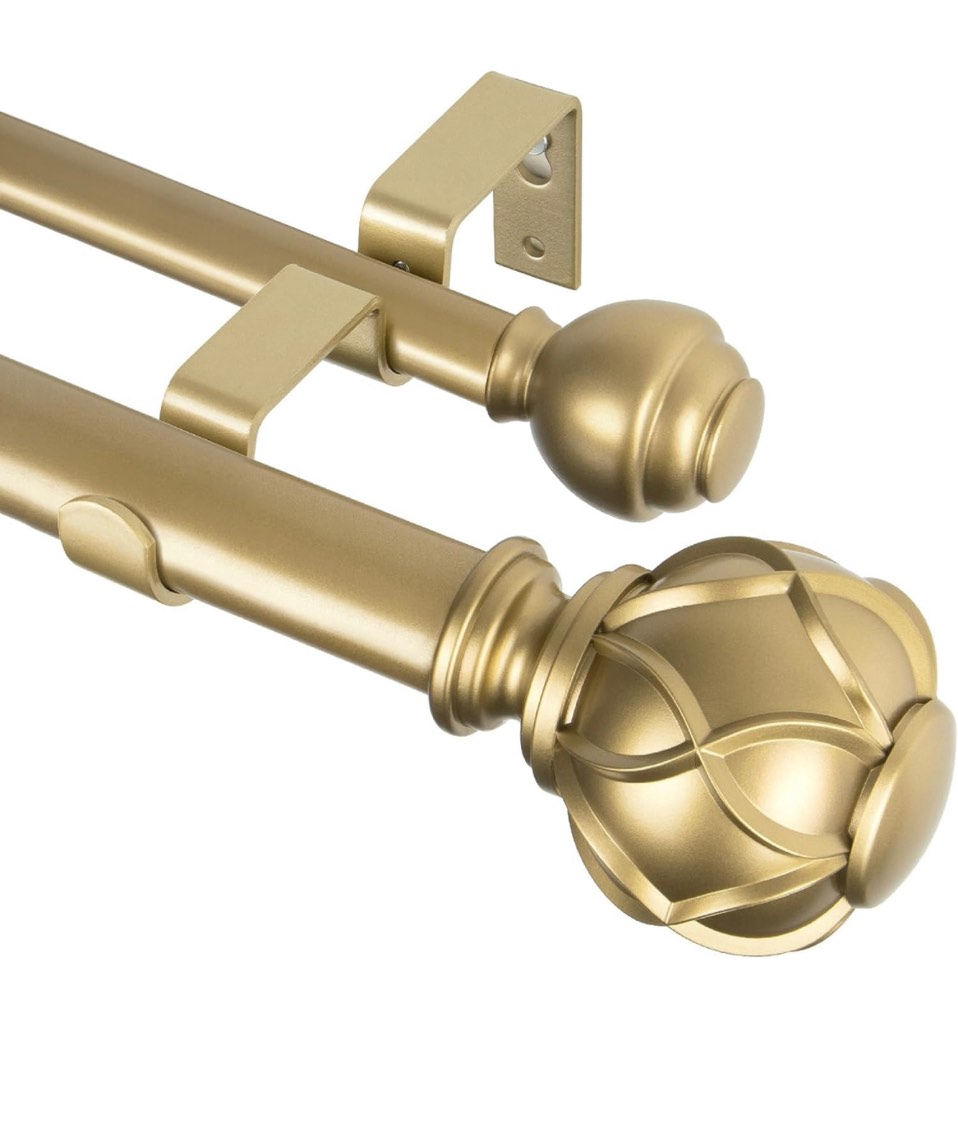 KAMANINA 1 Inch Curtain Rod Single Drapery Rod 72 to 144 Inches, Netted Texture Finials, Antique Bronze