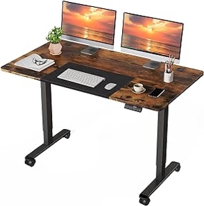 WOKA 55 x 28 Inch Electric Standing Desk, Height Adjustable Stand up Desk, Sit Stand Desk with Memory Controllers, Adjustable Desks for Home Office with Rustic and Black Top and Black Frame