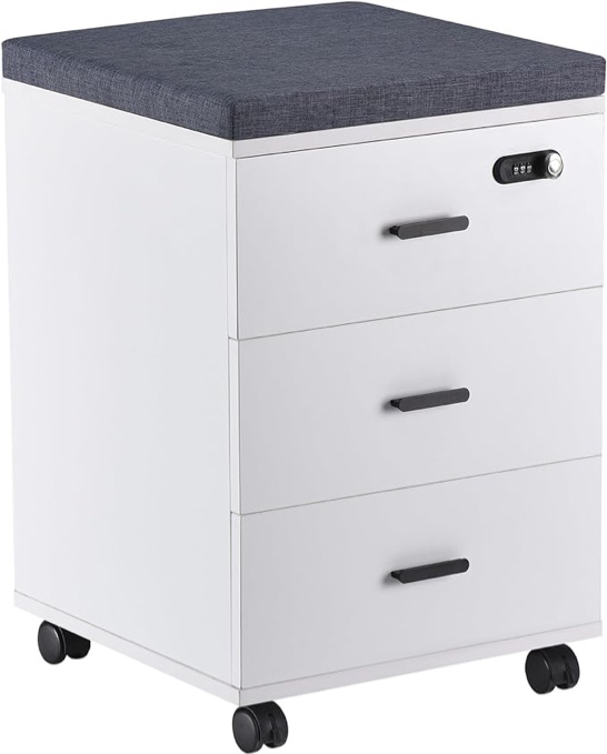 3 Drawer Mobile File Cabinet with Smart Lock,Small Office Cabinet Rolling File Cabinet Under Desk Drawer Unit Storage Cabinet with Drawers White Filing Cabinet Office Cabinet for Home Office Business