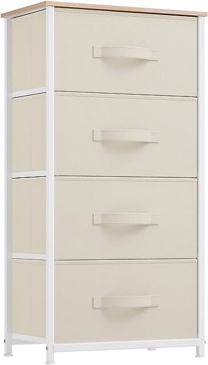 YITAHOME 4-Drawer Fabric Dresser, Furniture Storage Tower Cabinet, Organizer for Bedroom, Living Room, Hallway, Closet & Nursery, Sturdy Steel Frame, Wooden Top, Easy-to-Pull Fabric Bins(Cream White)