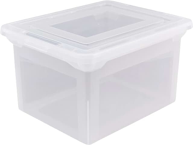 IRIS USA Letter/Legal File Tote Box, BPA-Free Storage Bin Tote Organizer with Durable and Secure Latching Lid, Stackable and Nestable, 4 Pack, Crystal Clear (585237)