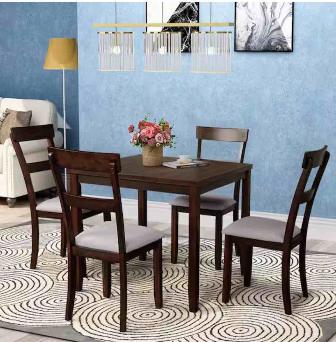 5-Piece Espresso Kitchen Dining Table Set Wood Table and 4 Chairs Set for Dining Room