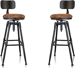 MSMV 27-35 Inch (Set of 2) Vintage Industrial Bar Stool-Farmhouse Swivel Bar Stool-Swivel Kitchen Island Dining Chair-Kitchen Counter Height Adjustable Pipe Stool-Cast Steel Stool