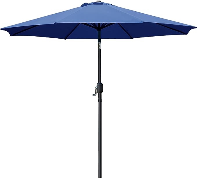 LE CONTE Olefin 9 ft. Patio Umbrella Outdoor Market Umbrellas Table Umbrellas | 3 Years Non-Fading Fabric & Push Button Tilt | Best for Deck, Balcony, Garden, Lawn & Pool (denim blue)