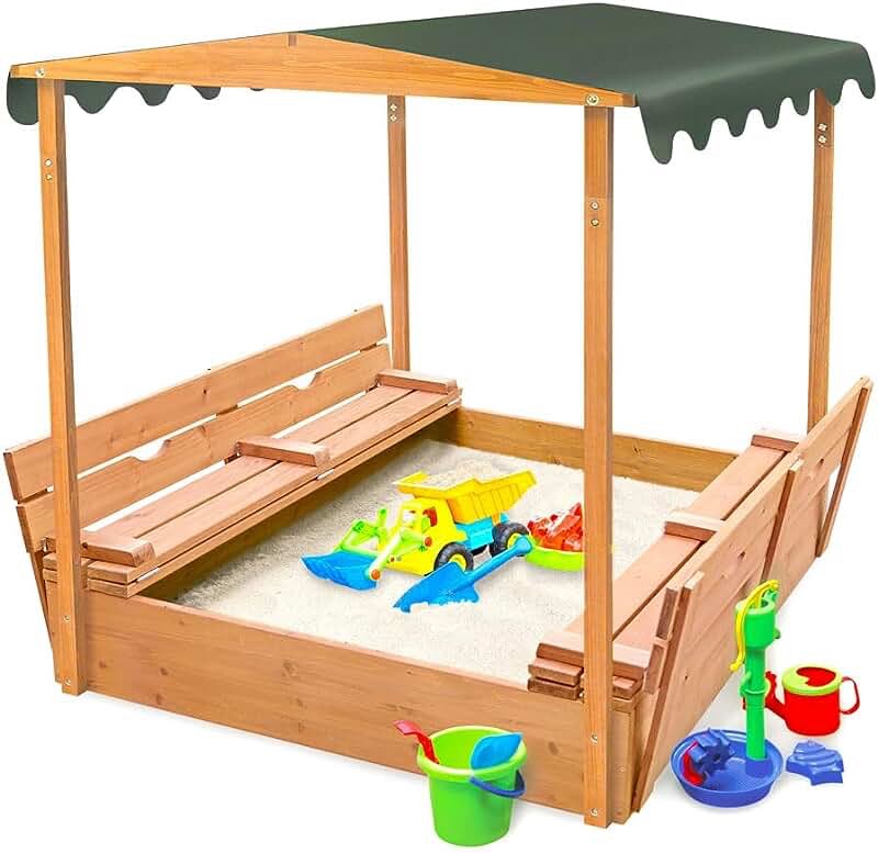 Covered Convertible Cedar Sandbox with Two Bench Seats, 09988