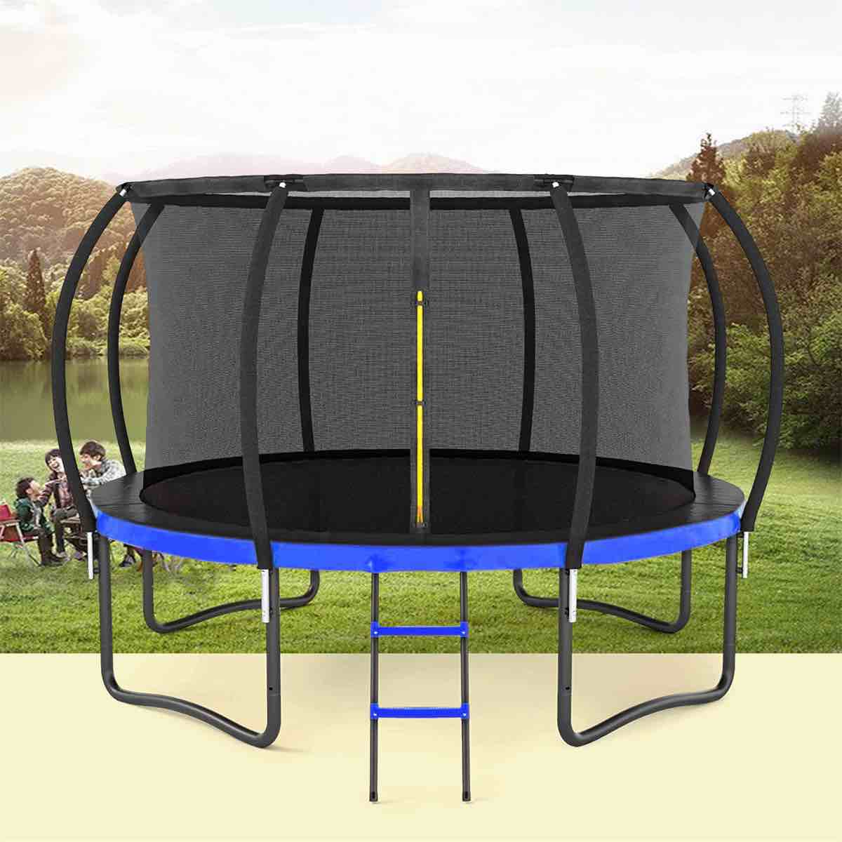 14FT Outdoor Big Trampoline with Inner Safety Enclosure Net, Ladder, and PVC Spring Cover Padding for Kids – Black&Blue Color