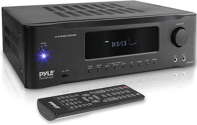 Pyle 5.2-Channel Hi-Fi Bluetooth Stereo Amplifier - 1000 Watt AV Home Speaker Subwoofer Sound Receiver with Radio, USB, RCA, HDMI, Mic In, Wireless Streaming, Supports 4K UHD TV, 3D, Blu-Ray -PT694BT