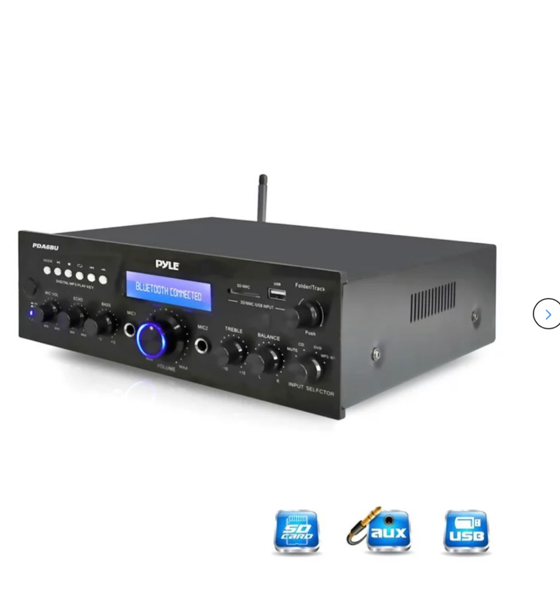 Pyle Bluetooth Computer Speaker Amplifier - 2x120 Watt Home Stereo Power Amplifier Home Audio Receiver System W/Blue Led Display, USB/SD, AUX, RCA, Headphone Jack - Remote - PCAU46BA