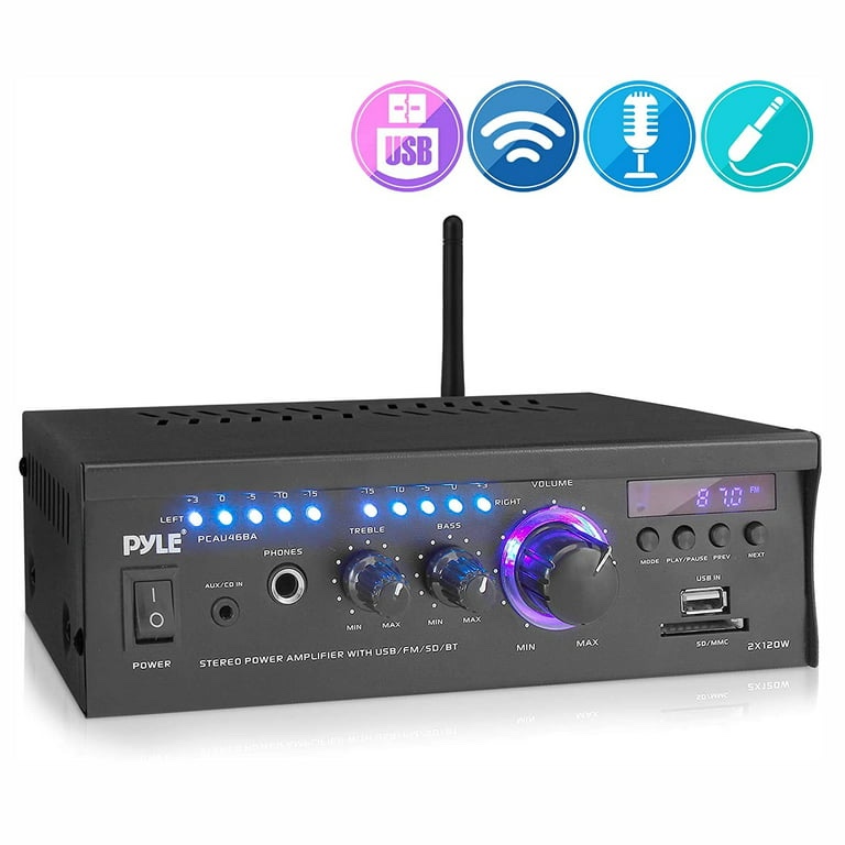 Pyle PCAU46BA Bluetooth Home Audio Amplifier System w/ Blue LED Display