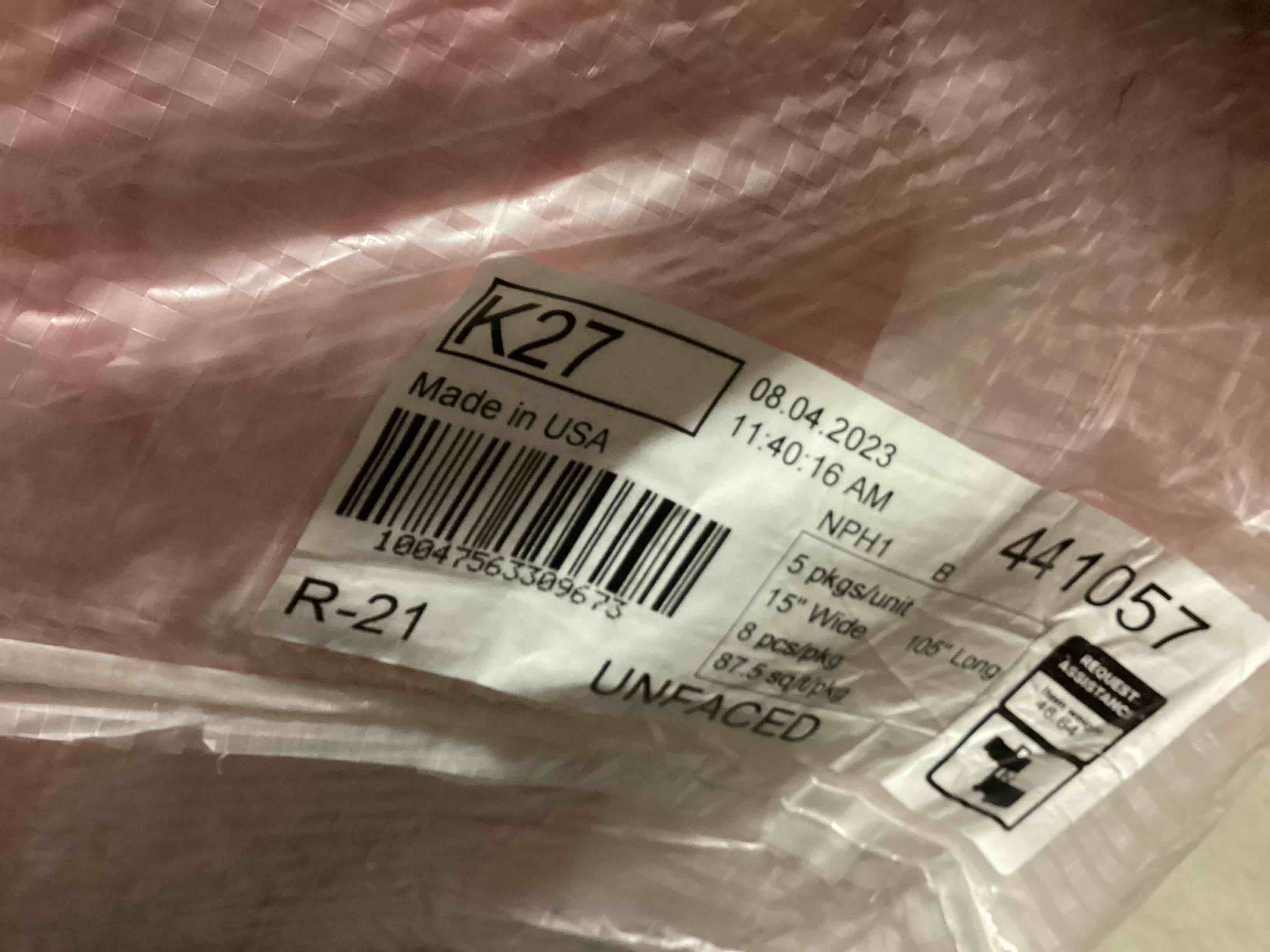 5 batts r21 15” unfaced insulation your bid per batt