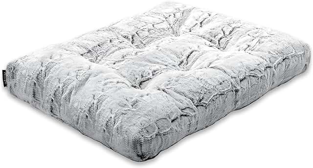 blunique Faux Fur Waterproof Dog Bed - Fulffy Plush Large Dog Bed for Large Dogs Crate Anti Slip Bottom, Cat Bed Machine Washable, Grey, 24x36 Inches