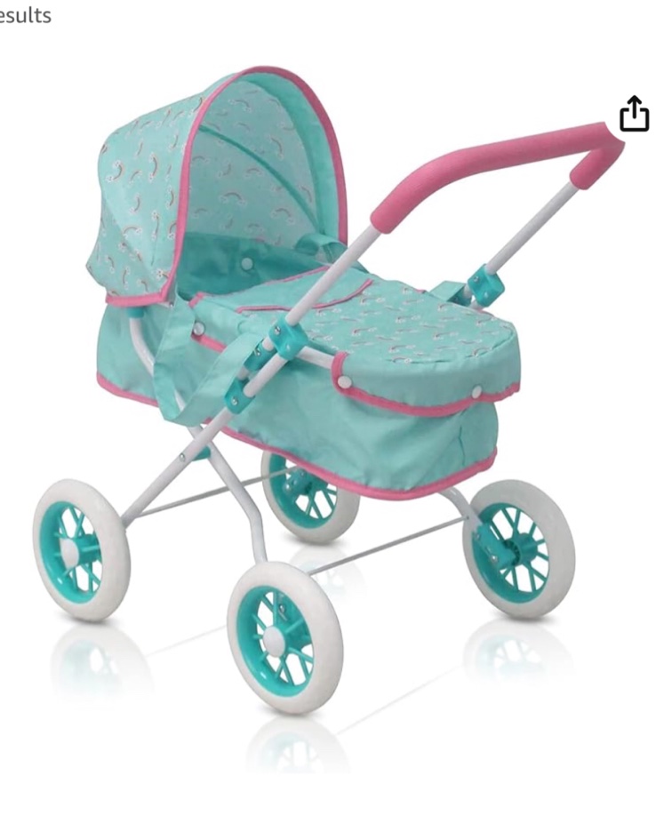 KOOKAMUNGA KIDS Baby Doll Stroller with Detachable Bassinet | Realistic 2 in 1 Toy Pram with Carry Cot and Retractable Canopy (Pink Unicorn Pattern)