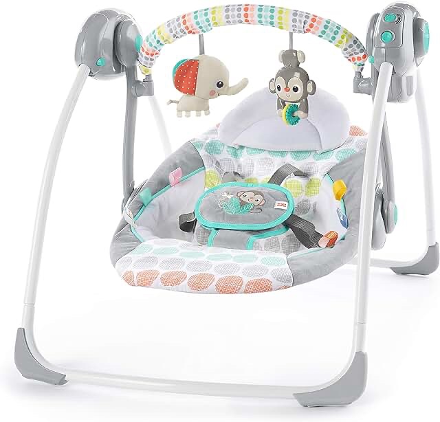 Bright Starts Whimsical Wild Portable Compact Automatic Swing with Melodies