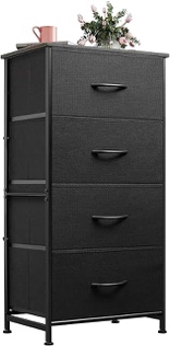 Cubiker Dresser Storage Tower, 4 Drawers Fabric Organizer Unit for Bedroom Hallway Entryway Closets, 16" Small Dresser Clothes Storage with Sturdy Steel Frame Wood Top, Dark Grey