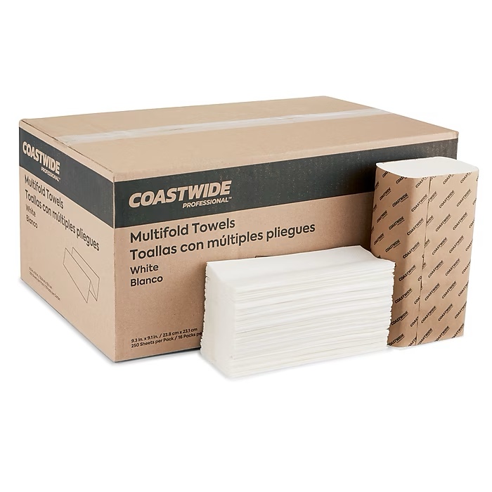 Coastwide Professional™ Multifold Paper Towels, 1-ply, 250 Sheets/Pack, 16 Packs/Carton 