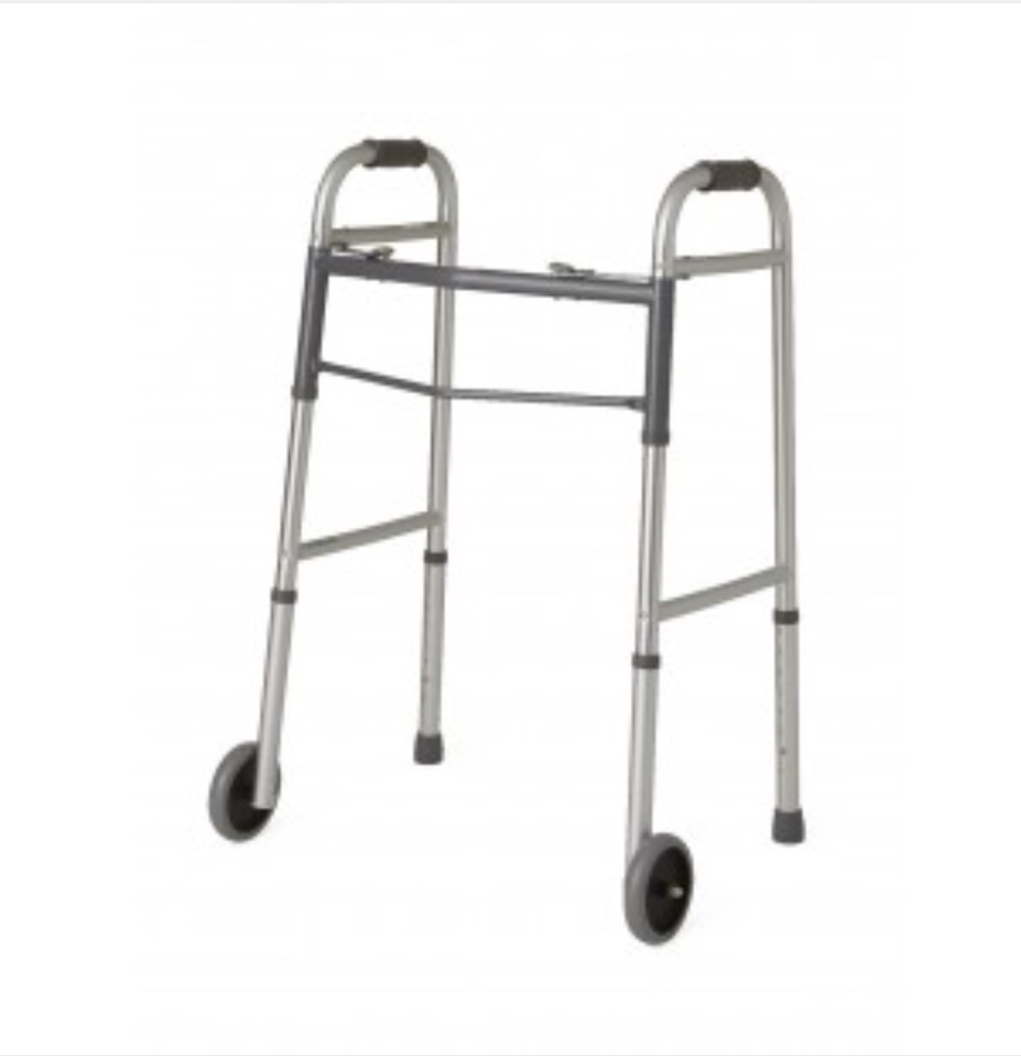 Guardian Easy Care Two-Button Folding Walkers with 5" Wheels