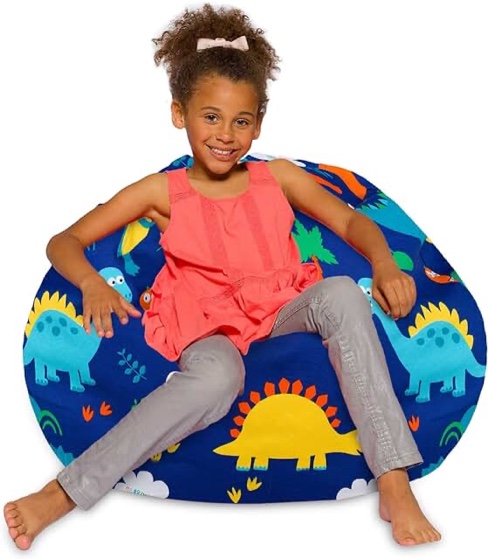 posh creations bean bag chair for kids teens and adults includes removable and machine washable cover canvas Dino’s on blue 38in-large