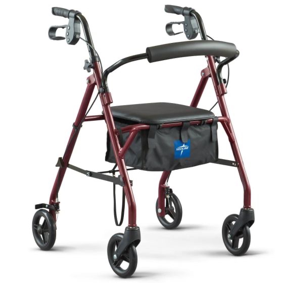 Medline Basic Steel Rollator W/ 6in Wheels Burgundy Knockdown 1Ct