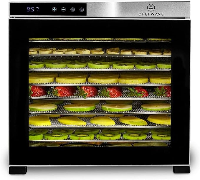 ChefWave Commercial Countertop Electric Food Dehydrator Dryer Machine - Digital Temperature Control & Timer, 10 Stainless Steel Trays - for Dried Fruit/Veggie, Meat Beef Jerky, Herbs Dehydrator
