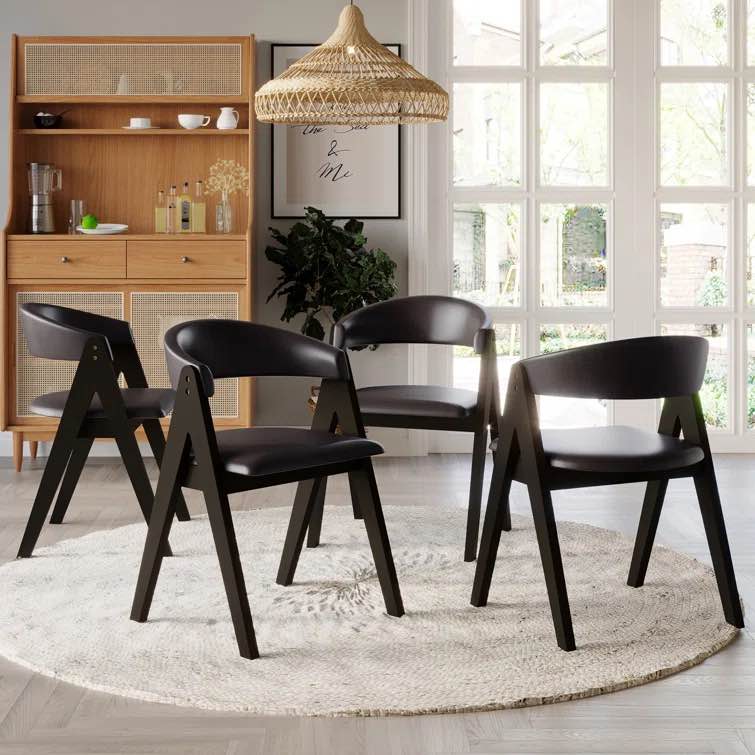 Polyurethane Ladder Back Arm Chair in Brown (Set of 4)