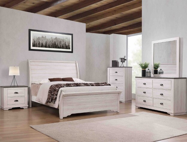 SETB8130 CORALEE BEDROOM GROUP CHALK/GREY( incomplete bed and 2 nightstand and mirror only ) 6 box for pick up