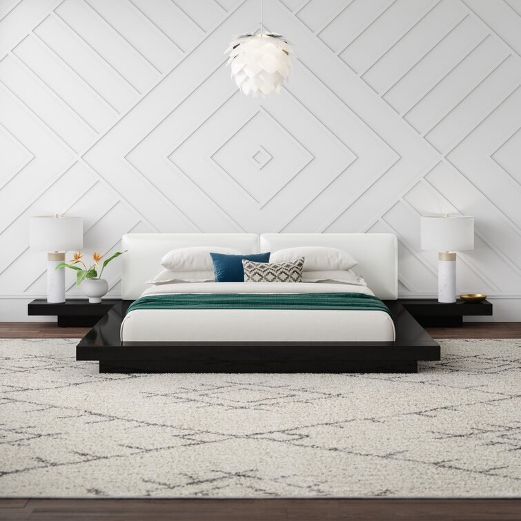 Black/White Andzela Low Profile Platform Bed ( incomplete footboard and slats only ) 