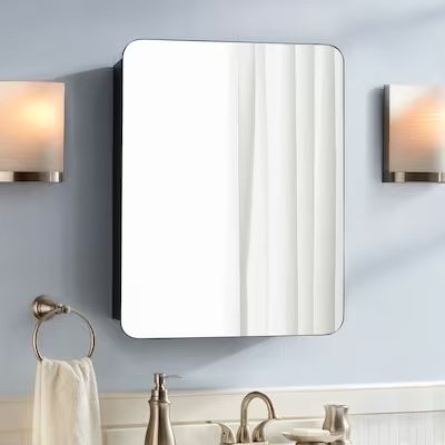 allen + roth Medicine cabinet 20-in x 26-in Surface/Recessed Mount Matte Black Mirrored Soft Close Medicine Cabinet