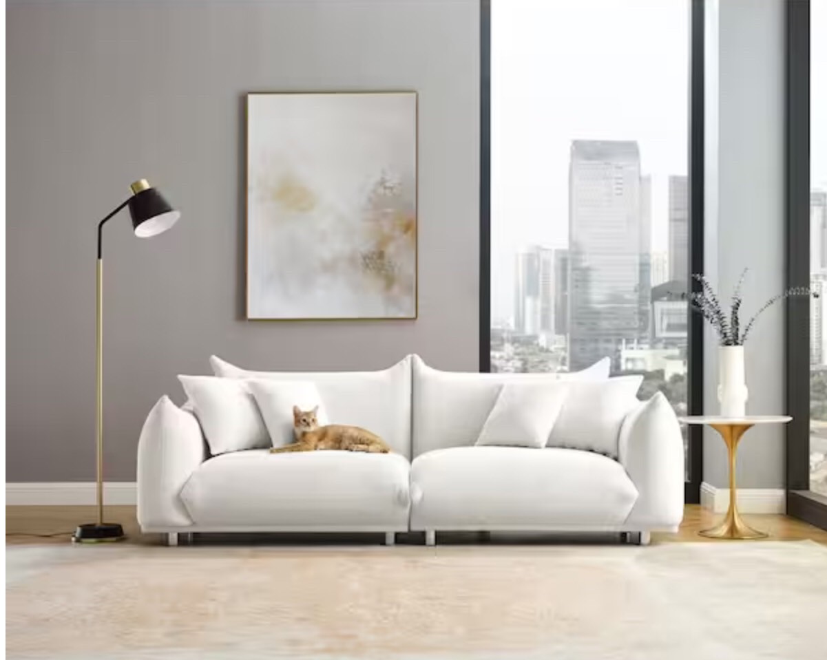 Chris 88.9 in. W Round Arm Sherpa Fabric Modern Design 3-Seat Straight Sofa *incomplete,left section only*