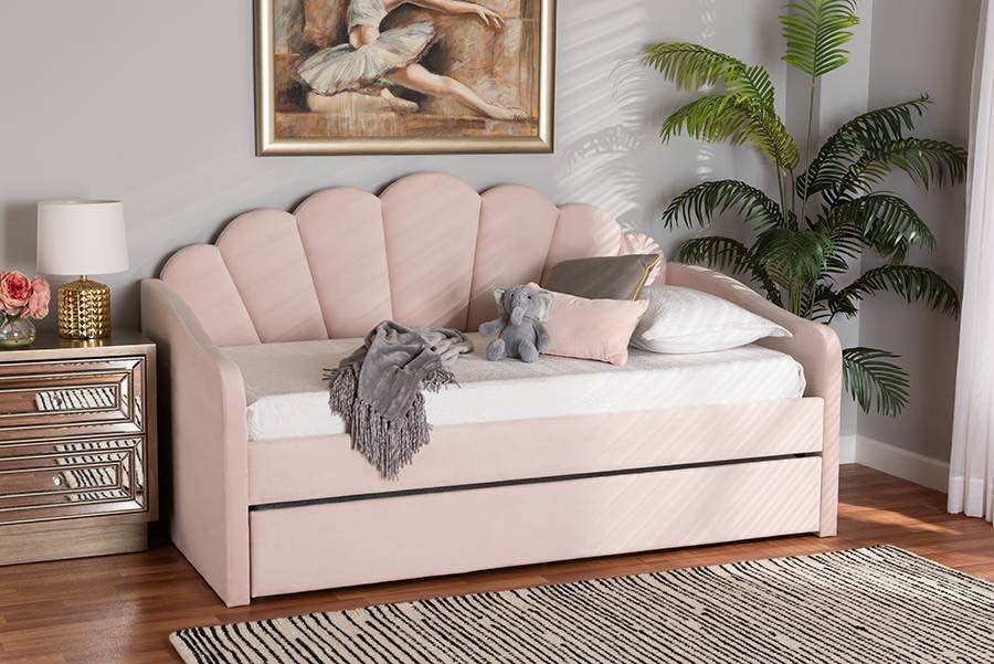 Baxton Studio Baxton Studio Timila Modern and Contemporary Light Pink Velvet Fabric Upholstered Twin Size Daybed with Trundle BBT 61047T-LIGHT PINK (incomplete box 2 of 4 only)