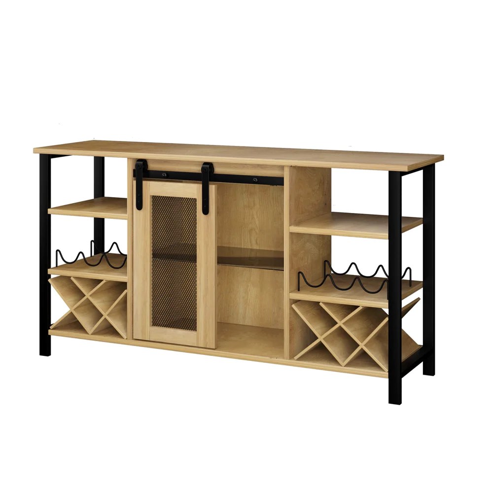 55 Inch Wine Bar Cabinet Farmhouse Wood Coffee Bar Cabinet with Wine Rack NAT-Brown PHO_0Y52AY5W