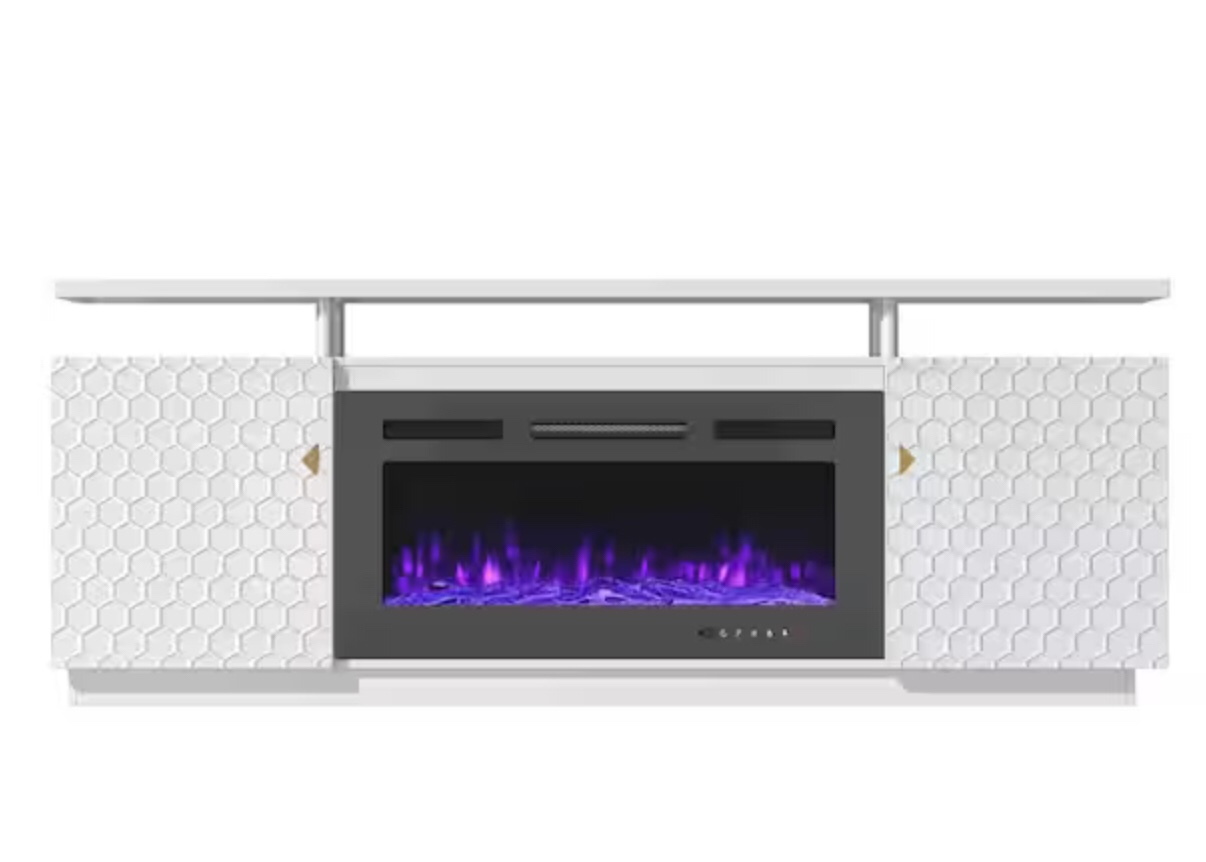 White TV Stand Fits TVs Upto 70 in. with 2-Doors BL-TV2L36 (similar to stock photo, no fireplace ,INCOMPLETE)